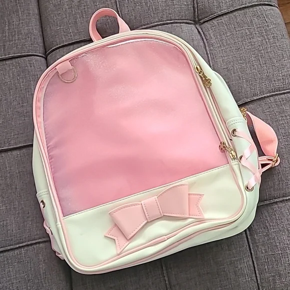 Donalworld white Pink bow backpack faux leather‎ NWT - Picture 7 of 17